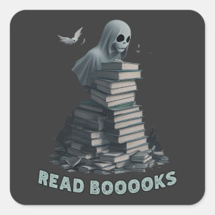 Adesivo Quadrado Leia livros, Ghost lendo livros