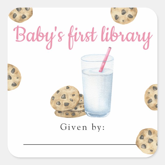 Adesivo Quadrado Leite e Biscoitos Bebê da primeira biblioteca  (Frente)