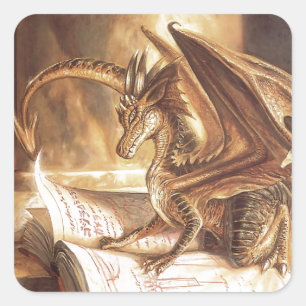 Adesivo Quadrado Leitura dourada do livro do dragão