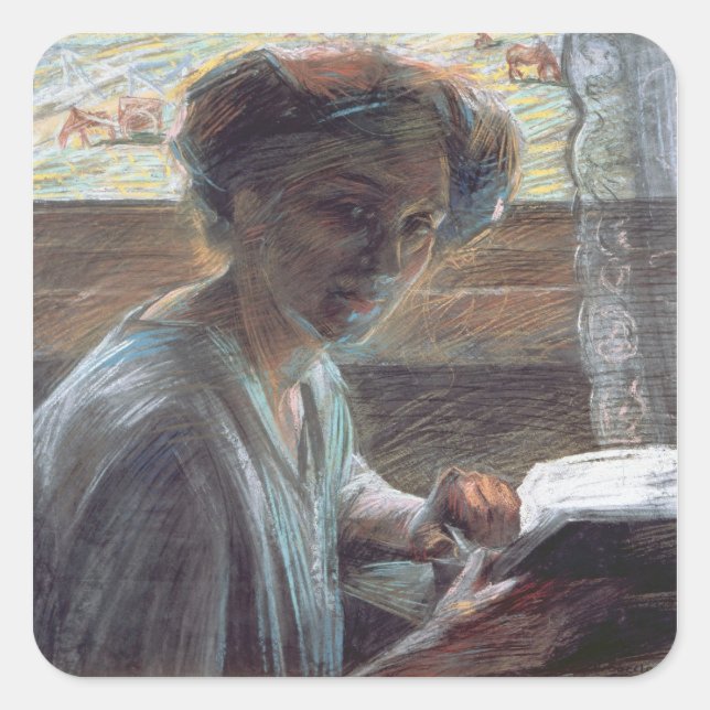 Adesivo Quadrado Leitura feminina, 1909 (óleo na canvas) (Frente)