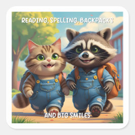 Adesivo Quadrado Leitura, Ortografia, Backpack e Sorrisos