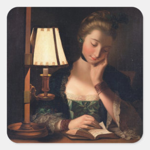 Adesivo Quadrado Leitura por uma máscara do Papel-sino, 1766 da