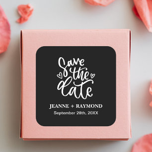 Adesivo Quadrado Lembrete de casamento preto personalizado limpo