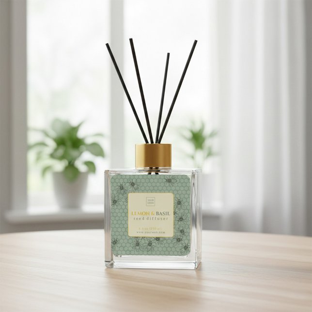 Adesivo Quadrado Lemon & Basil Reed Diffuser Label (Criador carregado)