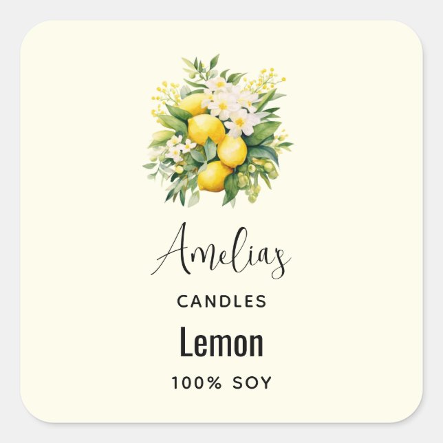 Adesivo Quadrado Lemon Bouquet with White Blossom - Candle Business (Frente)