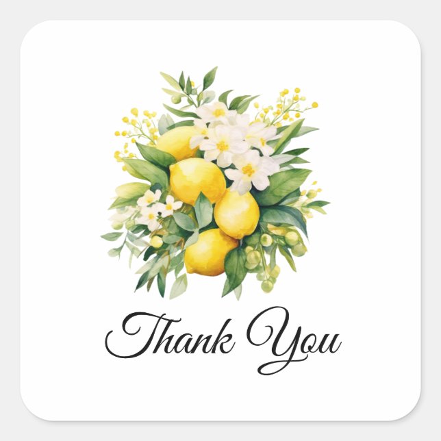 Adesivo Quadrado Lemon Bouquet with White Blossoms Thank You (Frente)