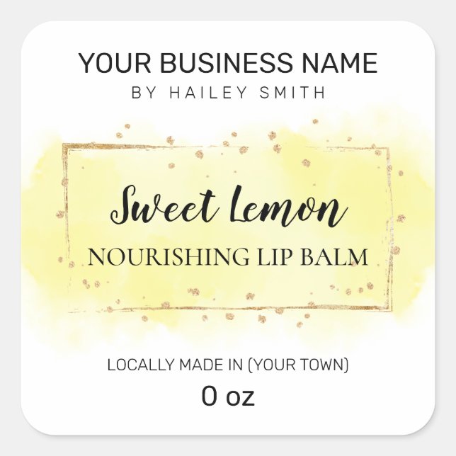 Adesivo Quadrado Lemon Flavor Yellow Lip Balm (Frente)