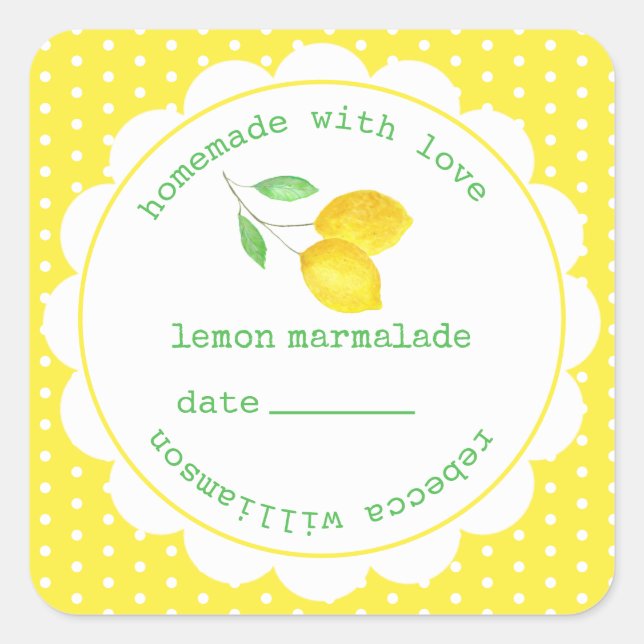 Adesivo Quadrado Lemon Marmalade Jar personalizado caseiro (Frente)