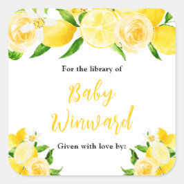 Adesivo Quadrado Lemons and Foliage Baby Shower Bookplate