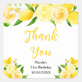 Adesivo Quadrado Lemons and Foliage Birthday Thank You