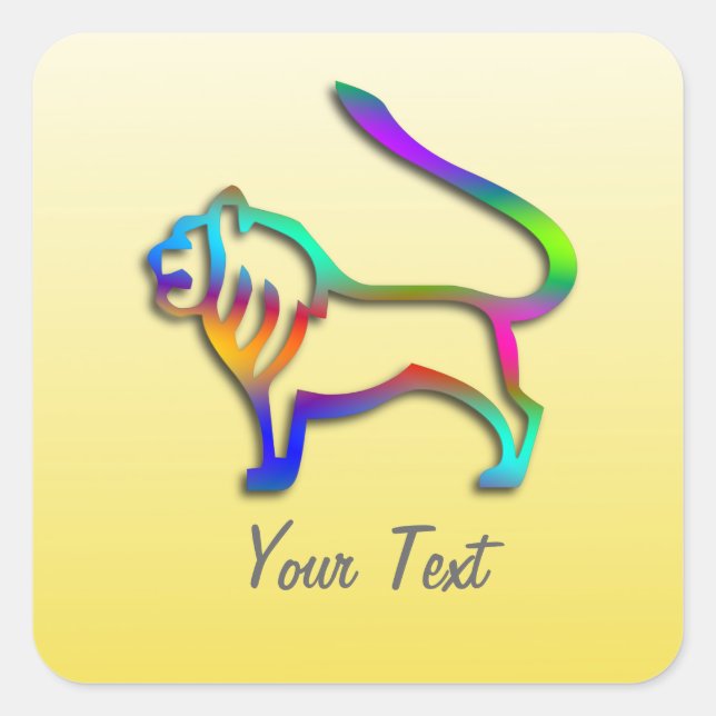 Adesivo Quadrado Leo Lion Zodiac - Sinal Rainbow Na Praça Amarela (Frente)