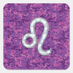 Adesivo Quadrado Leo Zodiac - Sinal da Camuflagem Digital Fuchsia
