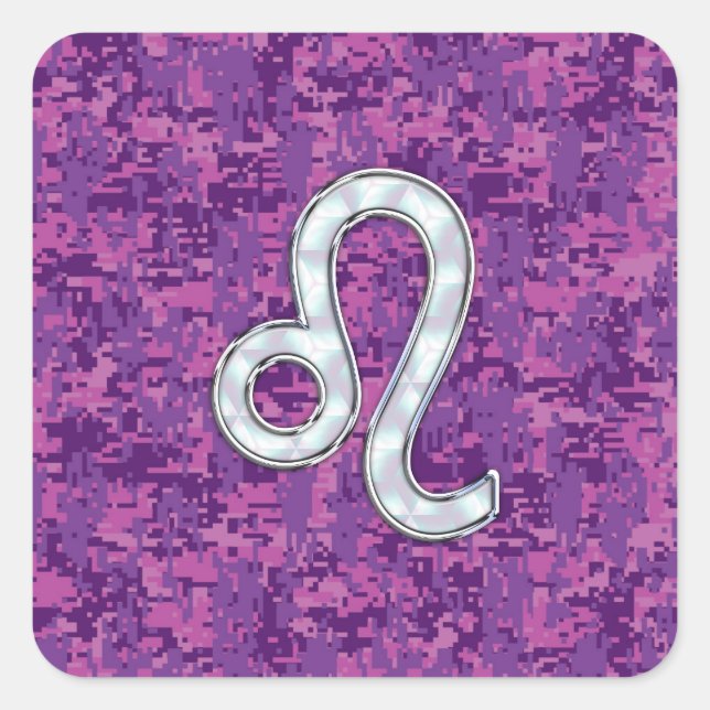 Adesivo Quadrado Leo Zodiac - Sinal da Camuflagem Digital Fuchsia (Frente)