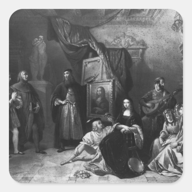 Adesivo Quadrado Leonardo da Vinci pintando o Gioconda (Frente)