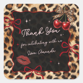 Adesivo Quadrado Leopard Cheetah Coquette Cherry Birthday Sticker