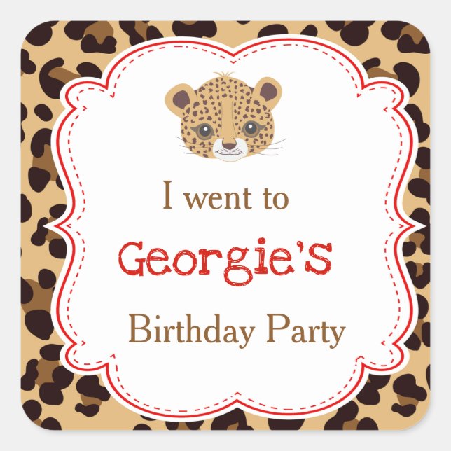 Adesivo Quadrado Leopard Print Red Quatrefoil 'Eu fui para' (Frente)
