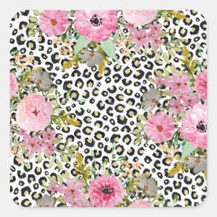 Adesivo Quadrado Leopardo elegante e design floral