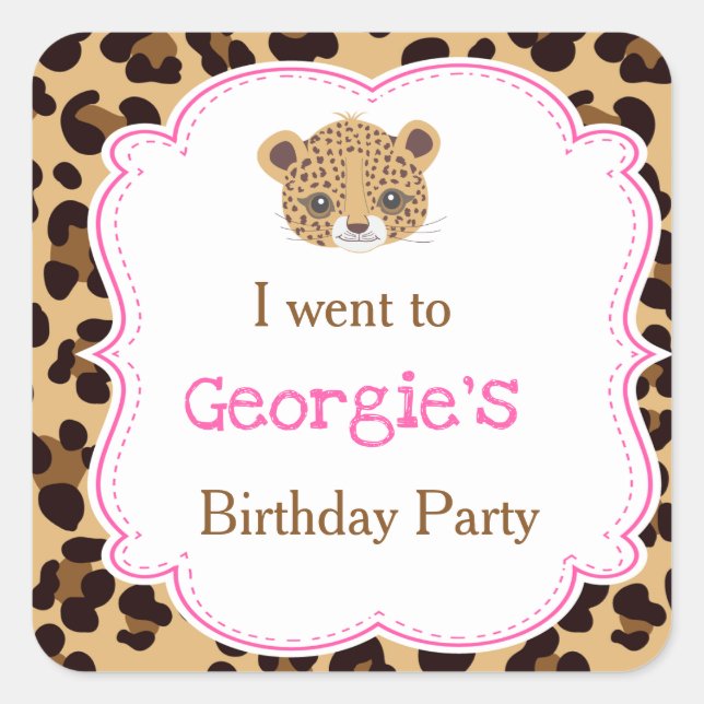 Adesivo Quadrado Leopardo - Impressão Rosa Quatrefoil 'Eu fui para' (Frente)