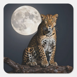 Adesivo Quadrado Leopardo Majestoso e Lua Cheia  