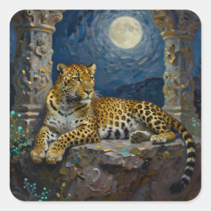 Adesivo Quadrado Leopardo Majestoso na Saliência do Penhasco