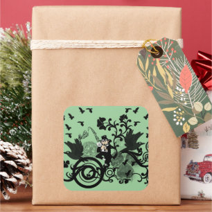 Adesivo Quadrado Leprechaun em preto