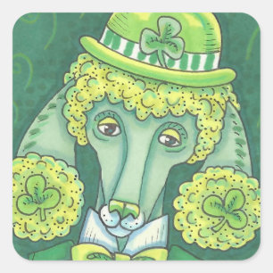 Adesivo Quadrado LEPRECHAUN IRISH POODLE, DOG STICKERS *Folha