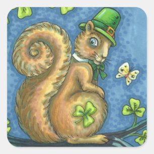 ADESIVO QUADRADO LEPRECHAUN IRISH SQUIRREL, FOLHA DE SORTE