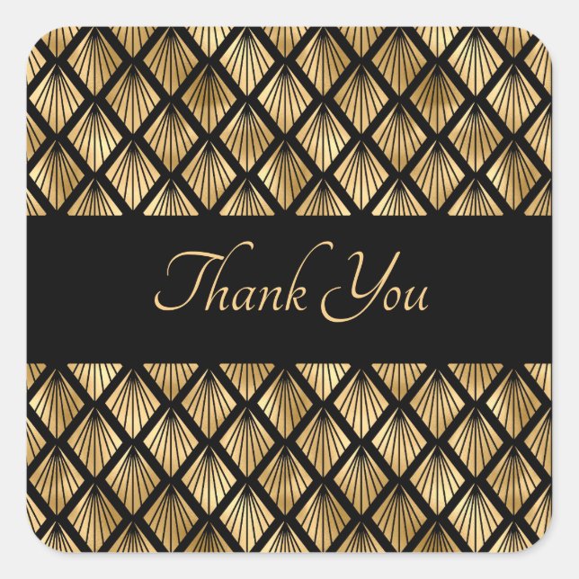 Adesivo Quadrado Leques Geométricos Art Déco Elegantes em Dourado e (Frente)