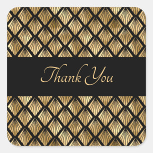 Adesivo Quadrado Leques Geométricos Art Déco em Ouro e Preto Elegan