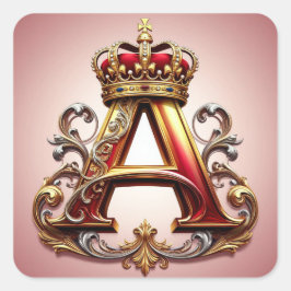 Adesivo Quadrado Letra A Majestosa Ornamentada com Coroa