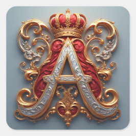 Adesivo Quadrado Letra A Majestosa Ornamentada com Coroa