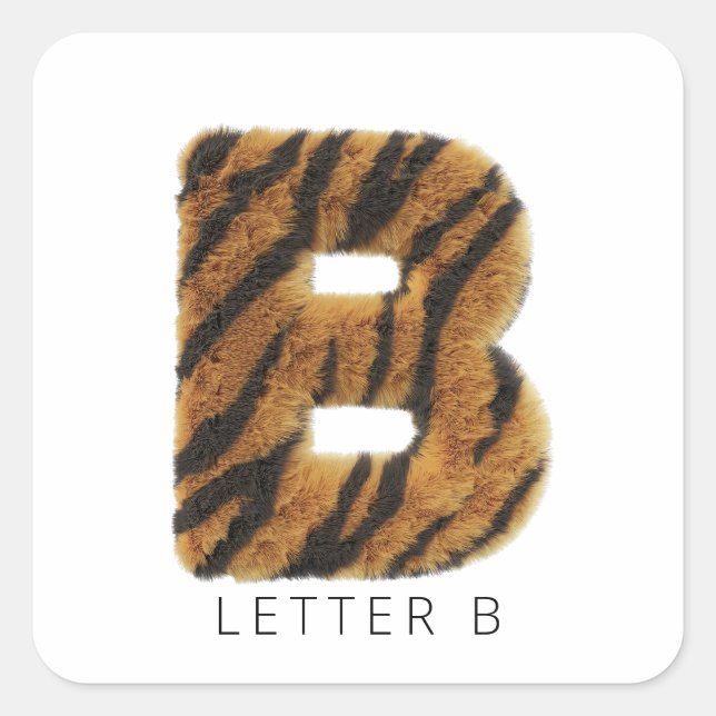 Adesivo Quadrado Letra B pelo de tigre (Frente)