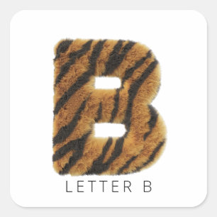Adesivo Quadrado Letra B pelo de tigre