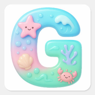 Adesivo Quadrado Letra Bolha "G" Fofa - Criatura Marinha Subaquátic