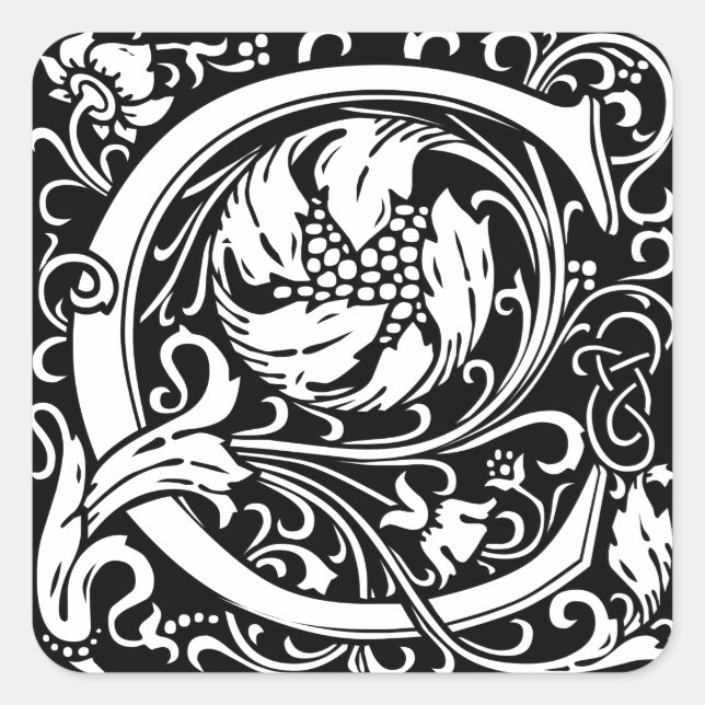 Adesivo Quadrado Letra C Monograma Medieval Art Nouveau (Frente)