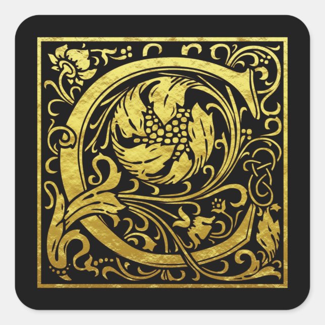 Adesivo Quadrado Letra C Primeira Letra Faux Dourado Preto (Frente)