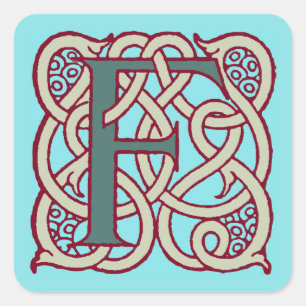 Adesivo Quadrado Letra Celtic Knot monograma inicial F
