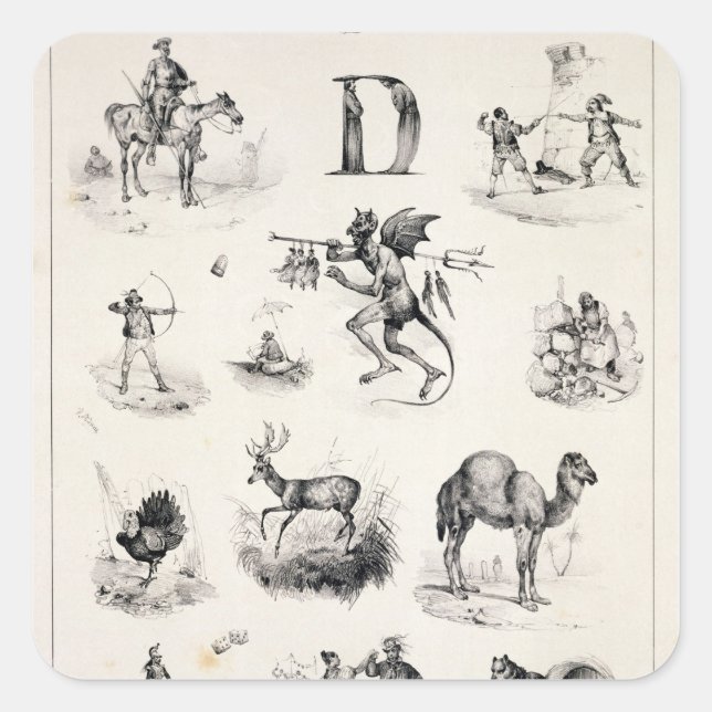 Adesivo Quadrado Letra D de uma cartilha alfabética, 1832 (Frente)