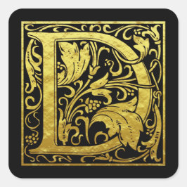 Adesivo Quadrado Letra D Primeira Letra Faux Dourado Preto