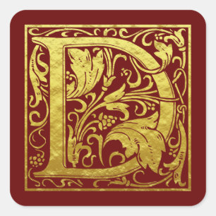 Adesivo Quadrado Letra D Primeira Letra Faux Dourado Vermelho