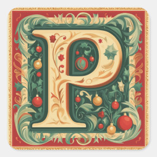 Adesivo Quadrado Letra de Natal Elegante P: Vermelho e Dourado