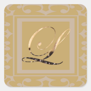 Adesivo Quadrado Letra Dourada Elegante L Monograma Sofisticado