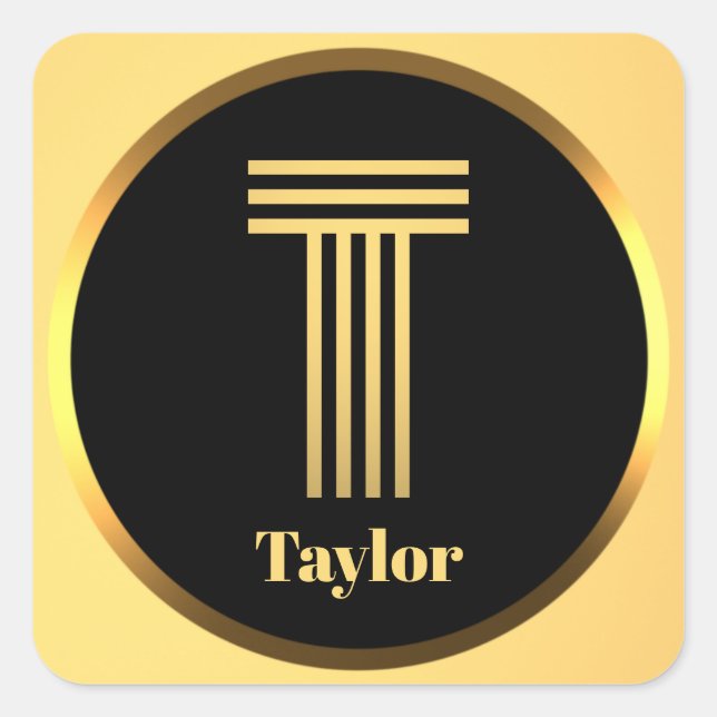 Adesivo Quadrado Letra Dourada personalizada monogramada T (Frente)