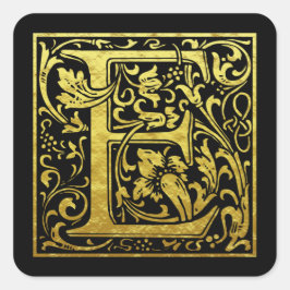 Adesivo Quadrado Letra E Primeira Letra Faux Dourado Preto