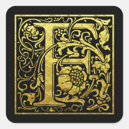 Adesivo Quadrado Letra F Primeira Letra Faux Dourado Preto