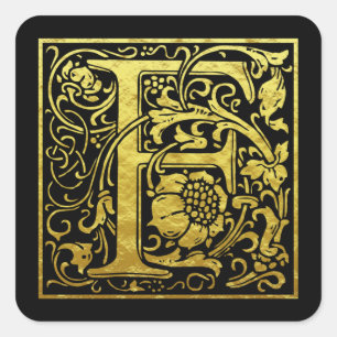 Adesivo Quadrado Letra F Primeira Letra Faux Dourado Preto