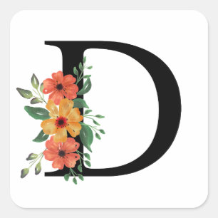 Adesivo Quadrado Letra floral   Monogramas personalizados