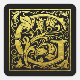 Adesivo Quadrado Letra G Primeira Letra Faux Dourado Preto