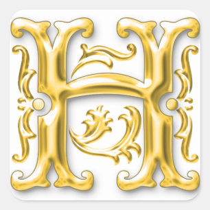 Adesivo Quadrado Letra H maiúscula inicial Sticker em Dourado