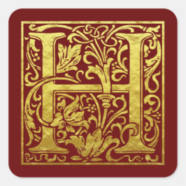 Adesivo Quadrado Letra H Primeira Letra Faux Dourada